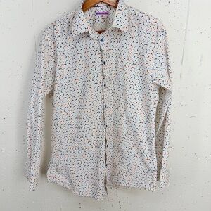 Coton Doux Men’s Size 44 US 17.5 White Blue & Red Darts Button Down Shirt